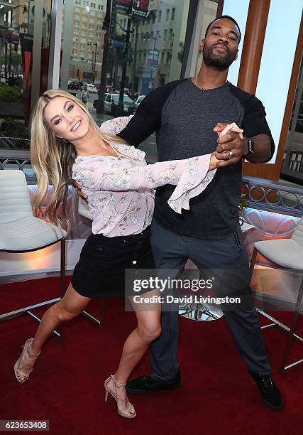 Dancer/TV personality Lindsay Arnold and former NFL player Calvin Johnson visit Hollywood Today Live at W Hollywood on November 16, 2016 in...