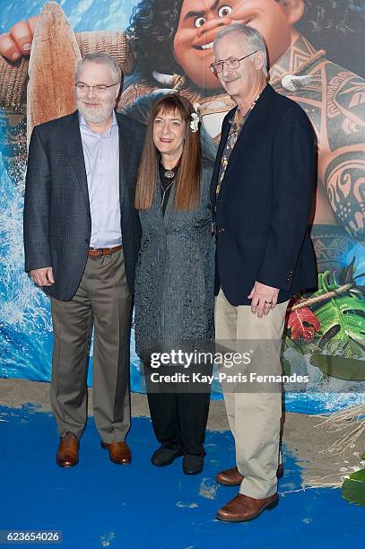 Ron Clements, Osnat Shurer and John Musker attend the "Vaiana, Le Legende Du Bout Du Monde" Paris Premiere at Le Grand Rex on November 16, 2016 in...