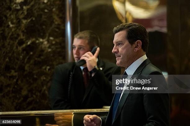 Fox News television personality Eric Bolling arrives at Trump Tower, November 16, 2016 in New York City. President-elect Donald Trump and his...