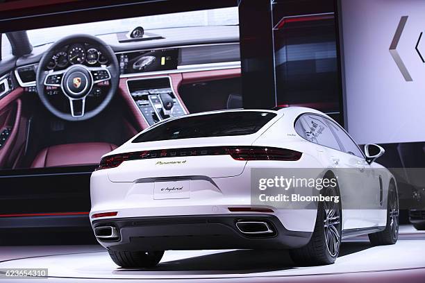 The Porsche Automobil Holding SE Panamera 4 Executive e-hybrid vehicle is unveiled during Automobility LA ahead of the Los Angeles Auto Show in Los...