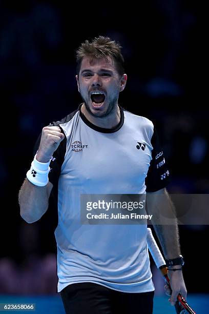 Stan Wawrinka of Switzerland celebrates a point during his men's singles match against Marin Cilic of Croatia on day four of the ATP World Tour...