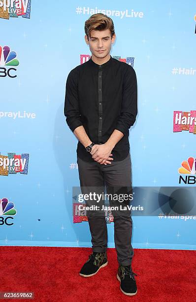 Actor Garrett Clayton attends the press junket for NBC's "Hairspray Live!" at NBC Universal Lot on November 16, 2016 in Universal City, California.