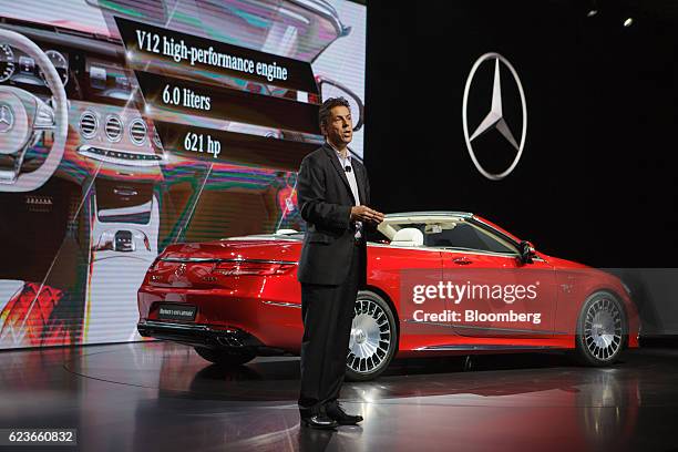 Dietmar Exler, president and chief executive officer of Mercedes-Benz USA LLC, unveils the Maybach S 650 Cabriolet convertible vehicle during...