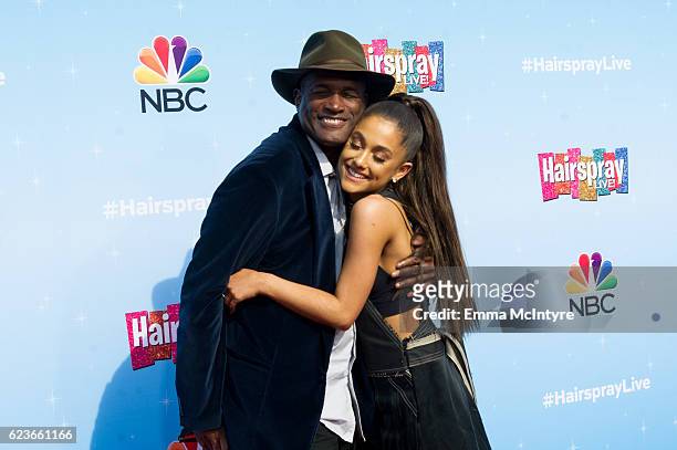 Director Kenny Leon and singer/actress Ariana Grande attend the press junket for NBC's 'Hairspray Live!' at NBC Universal Lot on November 16, 2016 in...