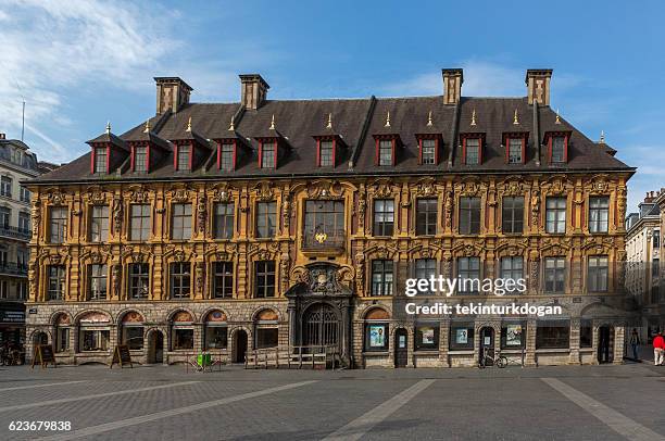 historical gothic vieille bourse building at downtown lille france - bourse stock pictures, royalty-free photos & images