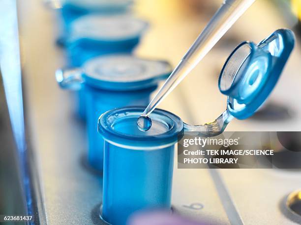 stockillustraties, clipart, cartoons en iconen met pipetting samples - chemical industry