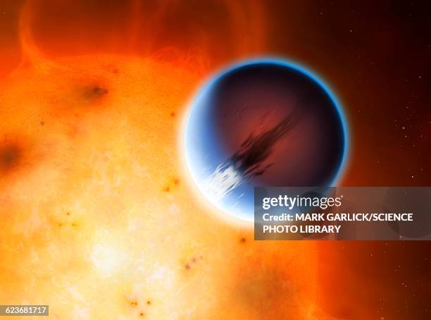 artwork of planet hd189733b - extrasolar planet stock illustrations
