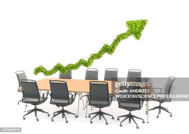 business meeting table with green arrow - board room stock illustrations
