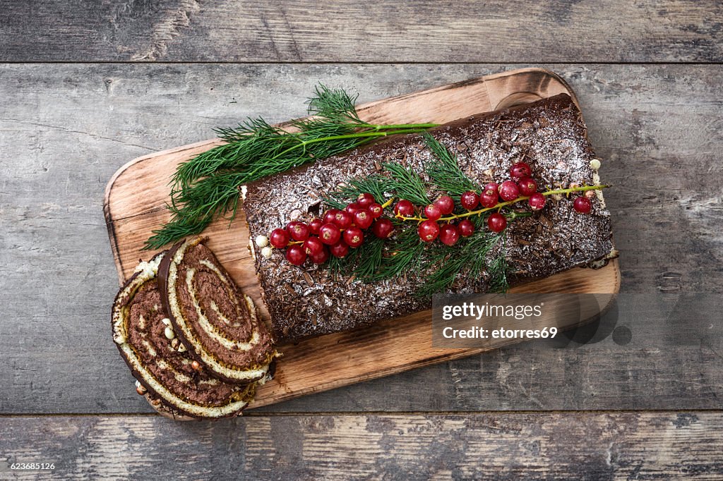 Yule log de bolo de Chocolate