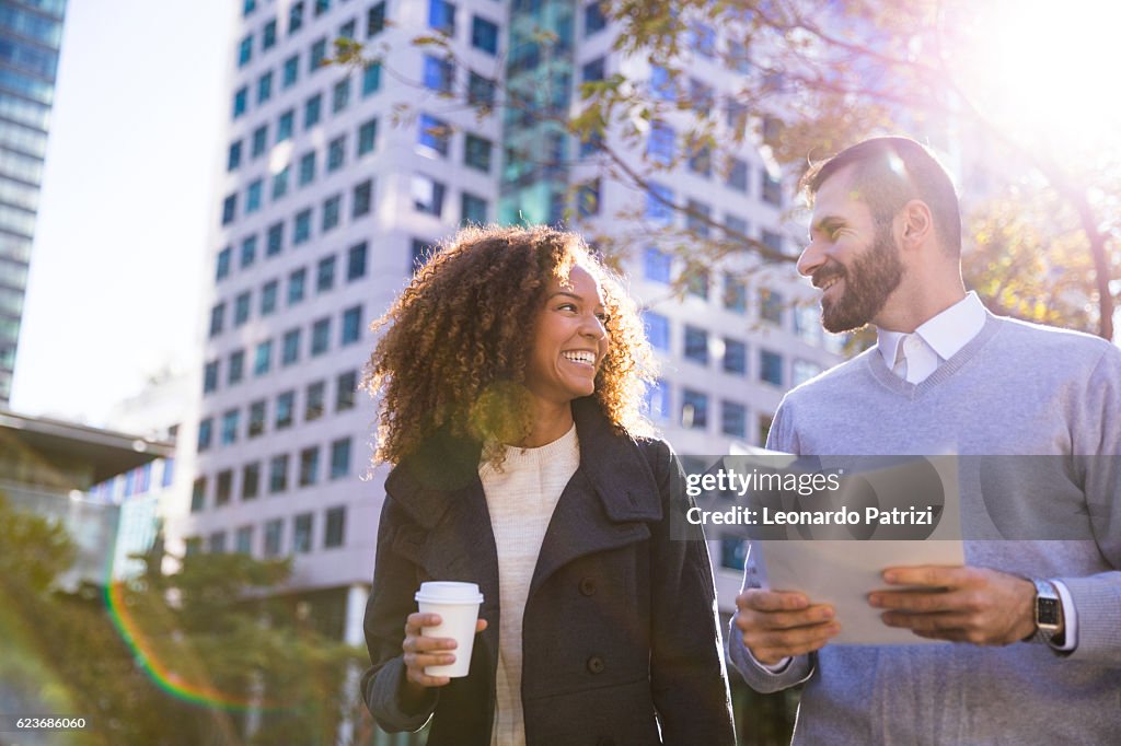 Outdoor business meeting out of the office