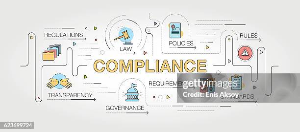 compliance-design mit liniensymbolen - konformität stock-grafiken, -clipart, -cartoons und -symbole