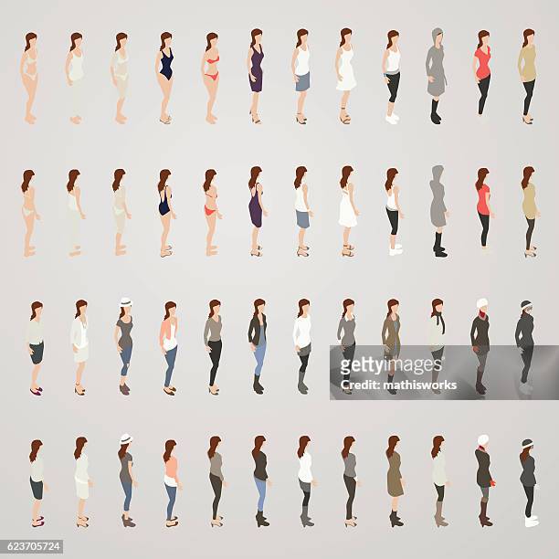 woman in different outfits - knickers stock illustrations