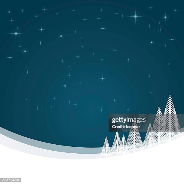 christmas landscape with snow and winter stars background - dark aqua background stock illustrations