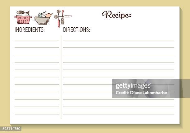 illustrations, cliparts, dessins animés et icônes de modèle de carte de recette de cuisine rétro mignonne - recette