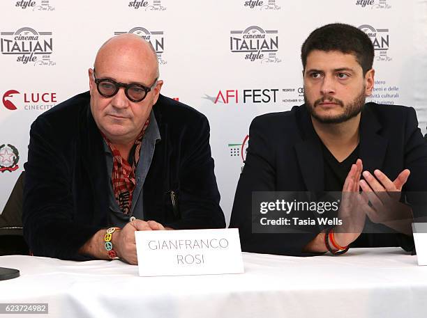 Directors Gianfranco Rosi and Claudio Giovannesi attend the Cinema Italian Style press conference at Mr. C Beverly Hills on November 16, 2016 in...