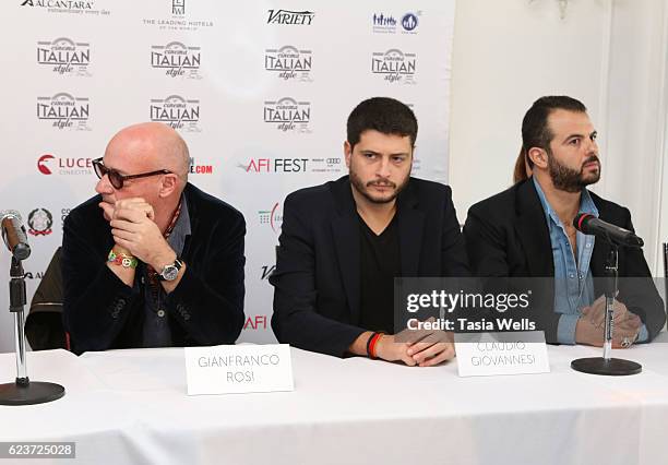 Directors Gianfranco Rosi, Claudio Giovannesi and Edoardo De Angelis attend the Cinema Italian Style press conference at Mr. C Beverly Hills on...