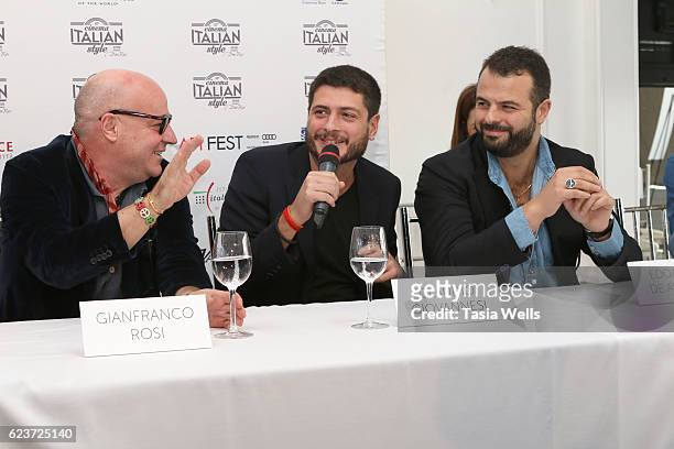 Directors Gianfranco Rosi, Claudio Giovannesi and Edoardo De Angelis attend the Cinema Italian Style press conference at Mr. C Beverly Hills on...
