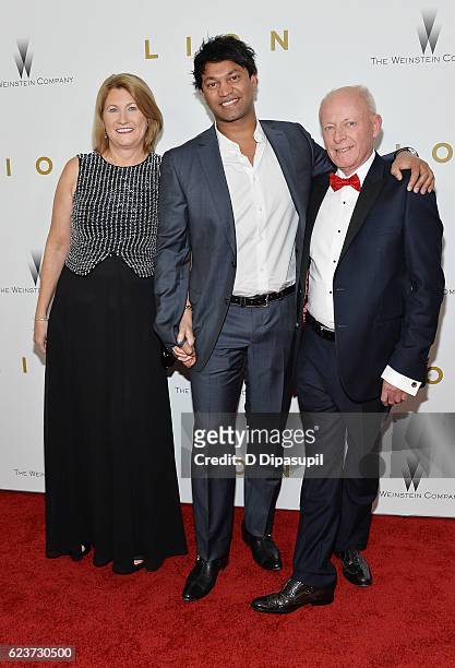 Sue Brierley, Saroo Brierley and John Brierley attend the "Lion" premiere at Museum of Modern Art on November 16, 2016 in New York City.