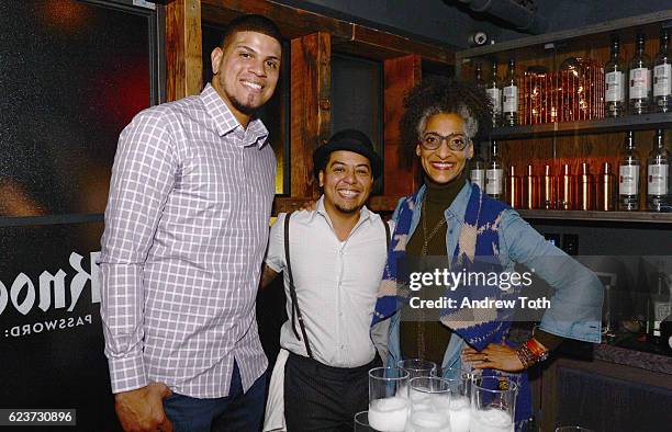 Dellin Betances, Moses Laboy and Carla Hall attend the 2016 Eater Awards with Ketel One Vodka at Union Fare on November 16, 2016 in New York City.