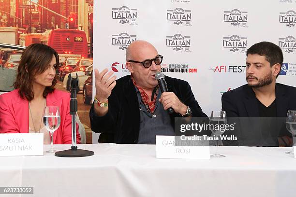 Actress Kasia Smutniak and directors Gianfranco Rosi and Cluadio Giovannesi attend the Cinema Italian Style press conference at Mr. C Beverly Hills...