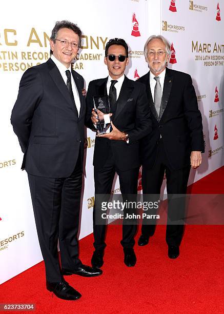 Latin Academy of Recording Arts & Sciences President/CEO Gabriel Abaroa, honoree Marc Anthony with his Person of the Year award, and National Academy...