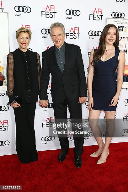 Annette Bening, Warren Beatty and Ella Beatty arrive at a tribute to Annette Bening and gala screening of A24's "20th Century Women" during AFI FEST...