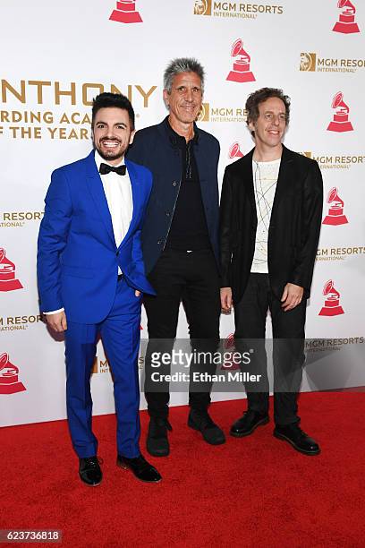 Cachorro Lopez, Ale Sergi and Didi Gutman of musical group Meteoros attend the 2016 Person of the Year honoring Marc Anthony at MGM Grand Garden...