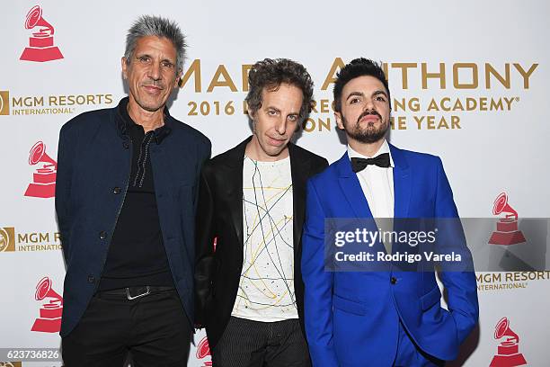 Cachorro Lopez, Ale Sergi and Didi Gutman of musical group Meteoros attend the 2016 Person of the Year honoring Marc Anthony at the MGM Grand Garden...