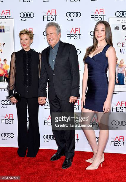 Actress Annette Bening, Ella Beatty and actor Warren Beatty, attend a tribute to Annette Bening and gala screening of A24's "20th Century Women" at...