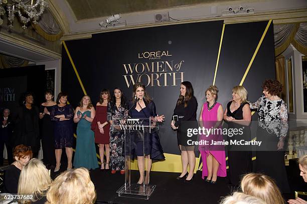 Karen T. Fondu poses backstage with 2016 Honorees at the L'Oreal Paris Women of Worth Celebration 2016 on November 16, 2016 in New York City.