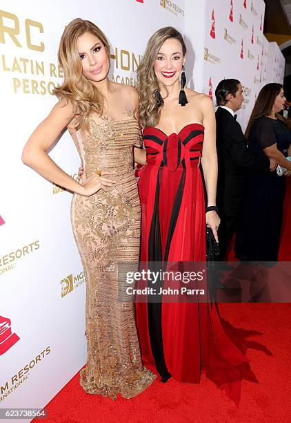 Former Miss Colombia Ariadna Gutierrez and Claudia Vasquez attend the 2016 Person of the Year honoring Marc Anthony at the MGM Grand Garden Arena on...