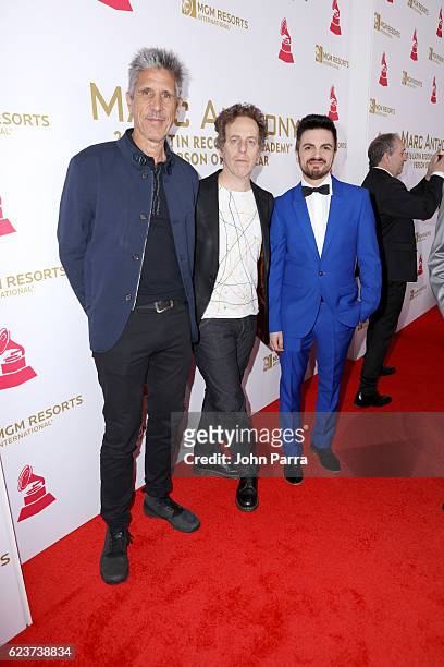 Cachorro Lopez, Ale Sergi and Didi Gutman of musical group Meteoros attend the 2016 Person of the Year honoring Marc Anthony at the MGM Grand Garden...