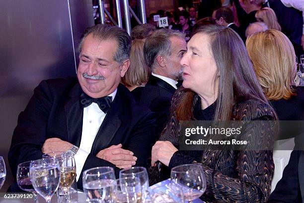 Andrew Liveris and Jenny Holzer attend Royal Academy America Gala Honoring Norman Foster and Jenny Holzer at Hearst Tower on November 15, 2016 in New...