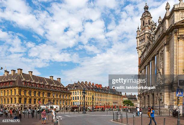 historical gothic vieille bourse building at downtown lille france - lille france stock pictures, royalty-free photos & images