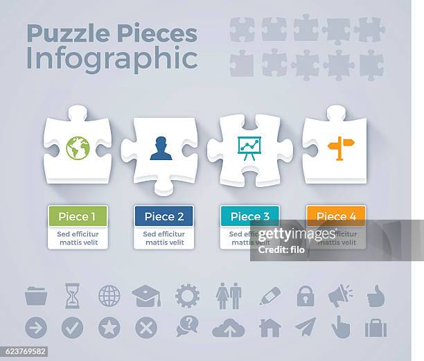 puzzle piece infographic - white computer keyboard stock illustrations