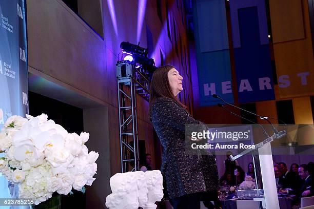 Jenny Holzer attends Royal Academy America Gala Honoring Norman Foster and Jenny Holzer at Hearst Tower on November 15, 2016 in New York City.