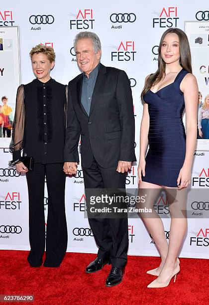 Actress Annette Bening, Ella Beatty and actor Warren Beatty, attend a tribute to Annette Bening and gala screening of A24's "20th Century Women" at...