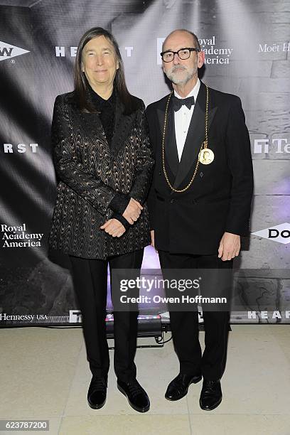 Jenny Holzer and Christopher Le Brun attend Royal Academy America Gala Honoring Norman Foster and Jenny Holzer at Hearst Tower on November 15, 2016...