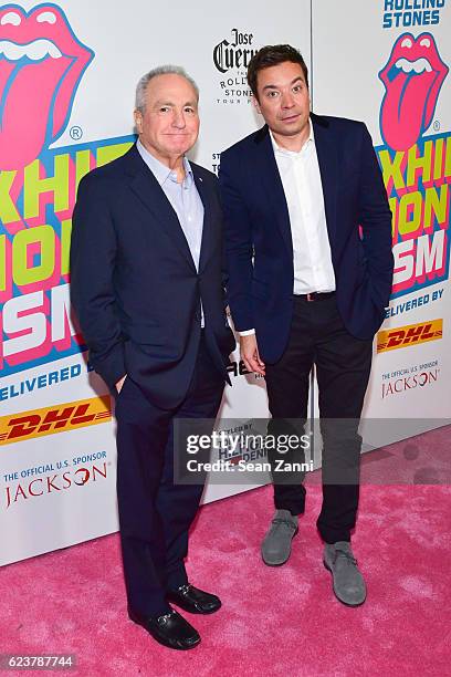 Lorne Michaels and Jimmy Fallon attend The Rolling Stones - Exhibitionism Opening Night at Industria Superstudio on November 15, 2016 in New York...