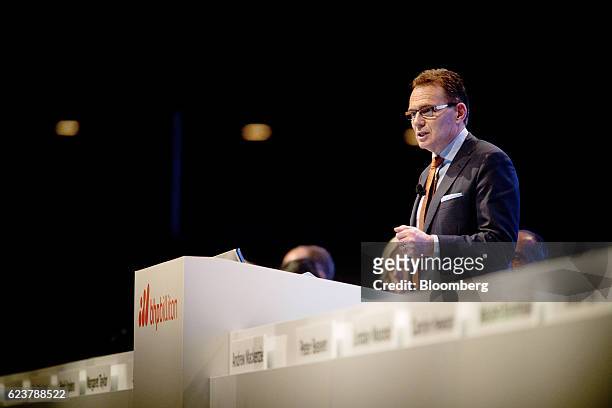 Andrew Mackenzie, chief executive officer of BHP Billiton Ltd., speaks during the company's annual general meeting in Brisbane, Australia, on...