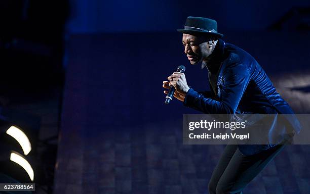 Aloe Blacc performs during the 2016 Gershwin Prize For Popular Song Concert honoring Smokey Robinson at DAR Constitution Hall on November 16, 2016 in...