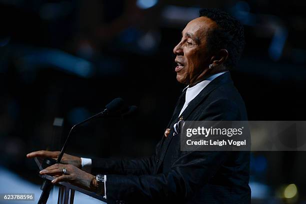 Smokey Robinson is presented with the 2016 Gershwin Prize For Popular Song at DAR Constitution Hall on November 16, 2016 in Washington, DC.