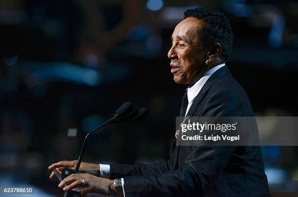 Smokey Robinson is presented with the 2016 Gershwin Prize For Popular Song at DAR Constitution Hall on November 16, 2016 in Washington, DC.