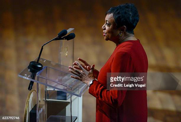 Librarian of Congress Carla Hayden speaks during the 2016 Gershwin Prize For Popular Song at DAR Constitution Hall on November 16, 2016 in...