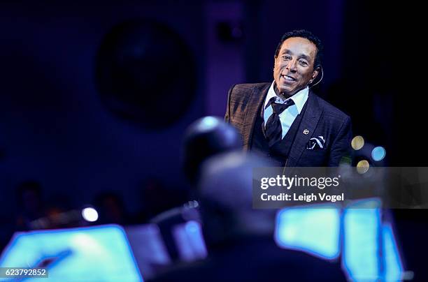 Smokey Robinson performs during the 2016 Gershwin Prize For Popular Song Concert honoring Smokey Robinson at DAR Constitution Hall on November 16,...