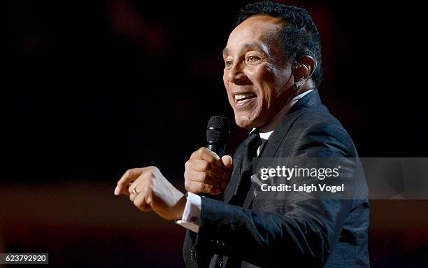 Smokey Robinson performs during the 2016 Gershwin Prize For Popular Song Concert honoring Smokey Robinson at DAR Constitution Hall on November 16,...