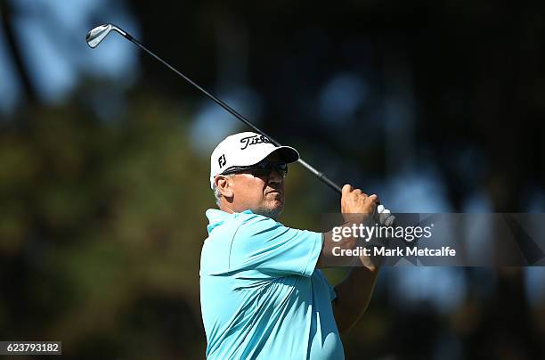 Peter O'Malley of Australia plays an approach shot on the 17th hole during day one of the 2016 Australian golf Open at Royal Sydney Golf Club on...
