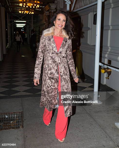 Andie MacDowell is seen in Midtown Manhattan on November 16, 2016 in New York City.