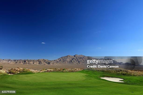 The green on the 580 yards par 5 third hole on the Wolf Course at the Paiute Golf Resort on November 4, 2016 in Las Vegas, Nevada.