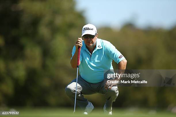 Peter O'Malley of Australia prepares to putt on the 16th green during day one of the 2016 Australian golf Open at Royal Sydney Golf Club on November...